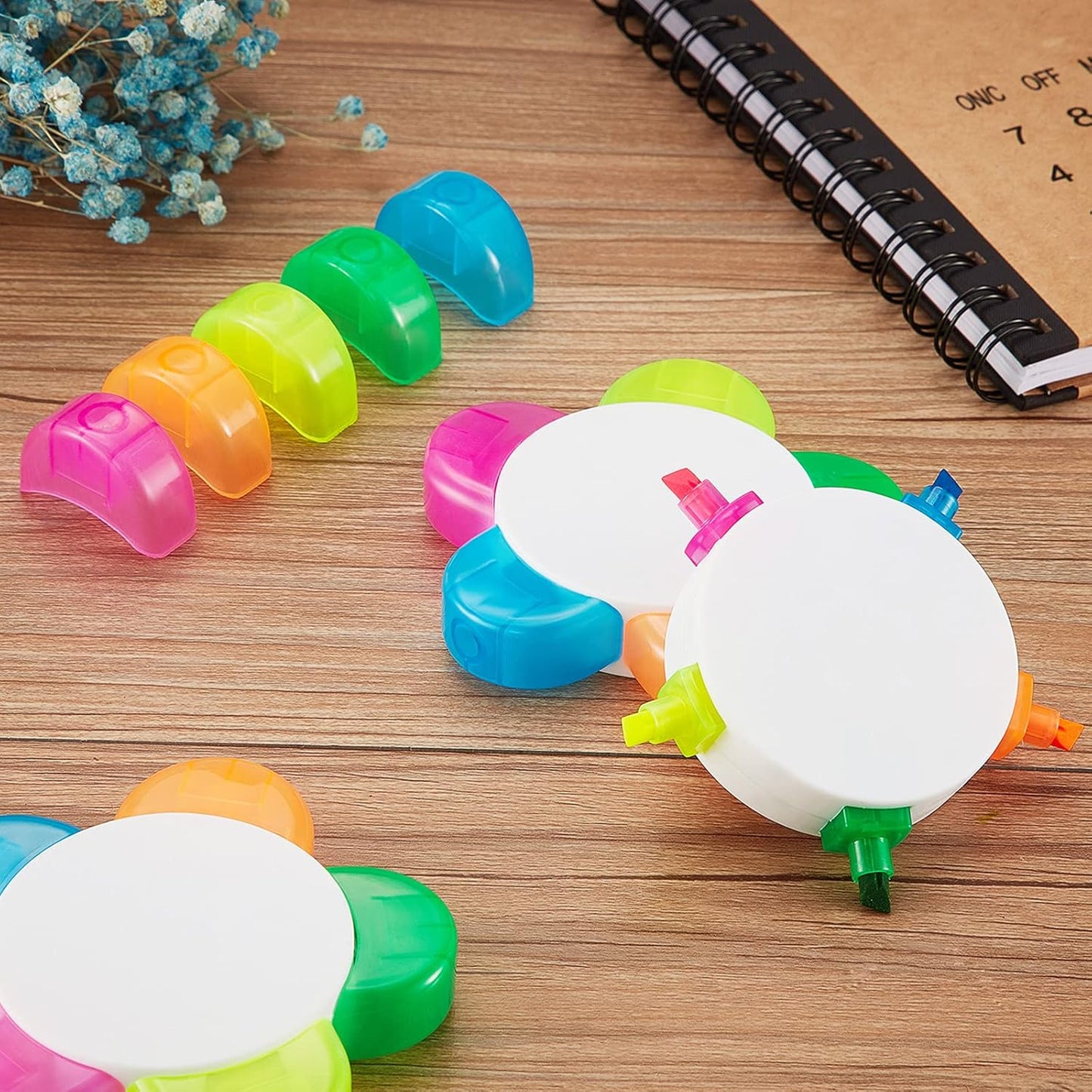 Outus 9 Pieces Petals Highlighters Assorted Colors Back to School Flower Shape Watercolor Highlighter Pens 5-in-1 Fluorescent Pens for Office School Stationery Aesthetic Supplies,5 Colors
