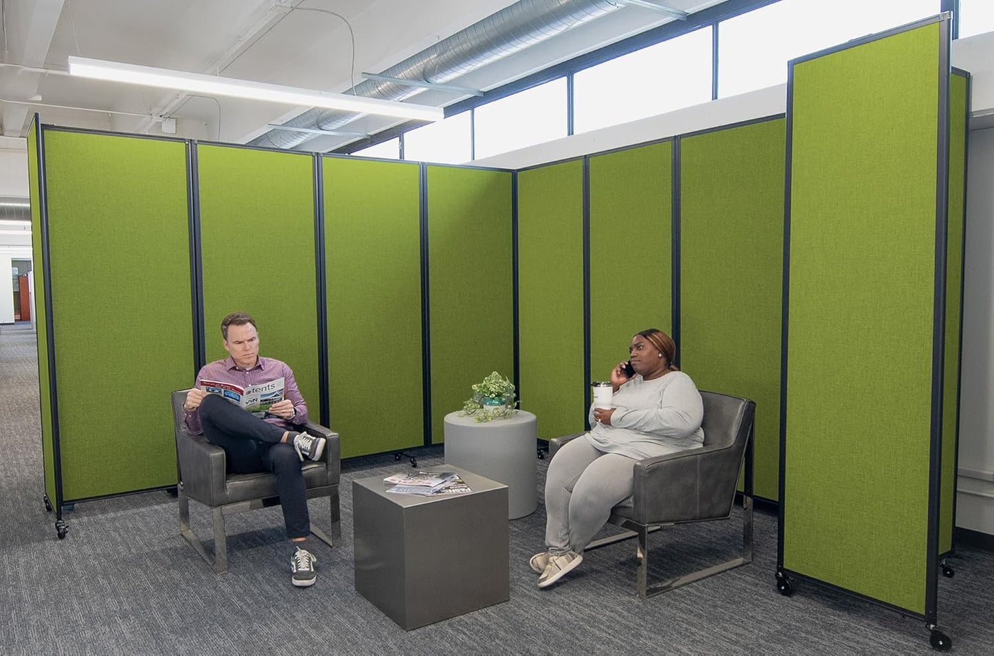 Versare Room Divider 360 Portable Wall Partition | Folding Panels | Large Freestanding Divider | Locking Wheels | Temporary Room Separator | 25' x 7'6'', Lime Green