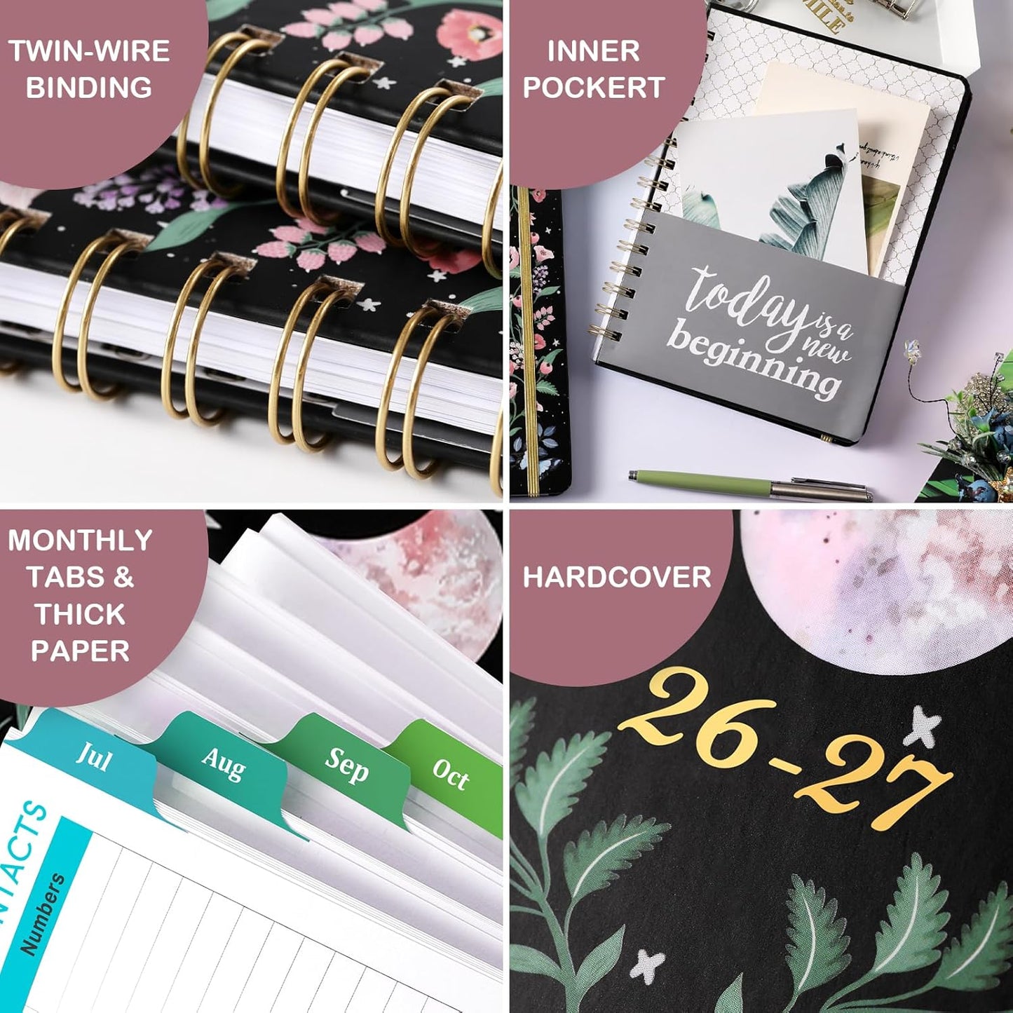 Planner 2026-2027 - 2026-2027 Planner Weekly and Monthly with Tabs, Jul. 2026 - Jun. 2027, 6.3" x 8.4", Planners 2026-2027 with Back Pocket + Thick Paper + Twin-Wire Binding - Moon