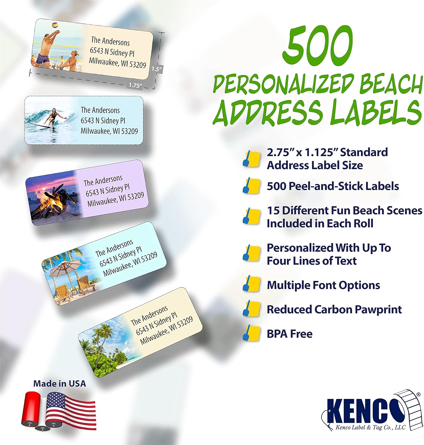 Customized Personalized Address Labels - Made in The USA by Kenco (500 Labels, Tropical Beach) - Lumora Desk