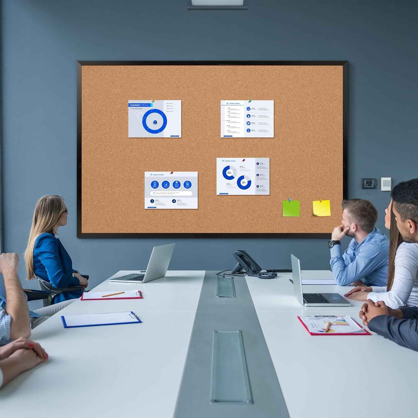 Extra Large Cork Bulletin Board 60" X 36", Black Wood Framed Corkboard for Wall, Wall Mounted Notice Pin Board with 18 Push Pins