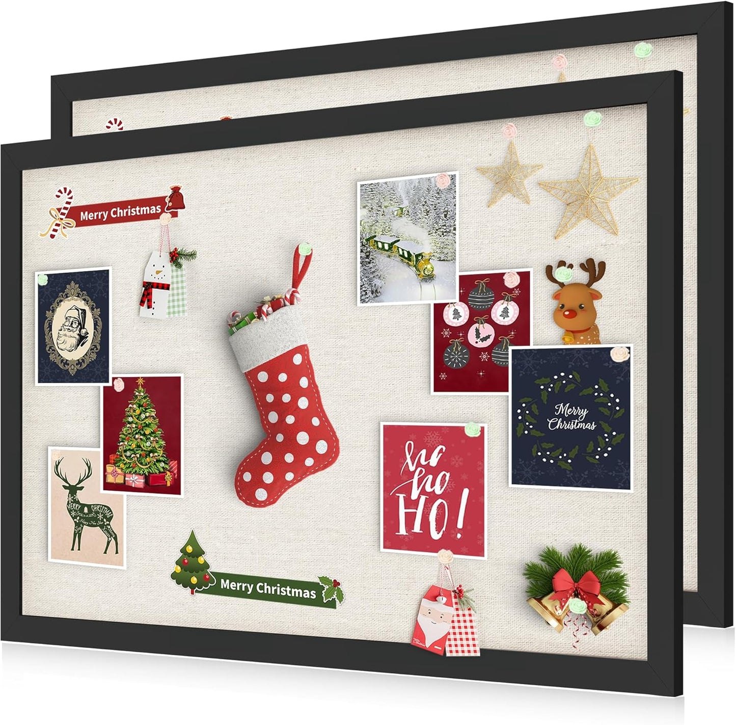 Cork Board Bulletin Board 18" x 24", 2-Pack Large Linen Corkboards with Frame for Walls, Cute Picture Display Pin Board Vision Board for Room School Office Bedroom 40 Pushpins Vintage Black - Lumora Desk