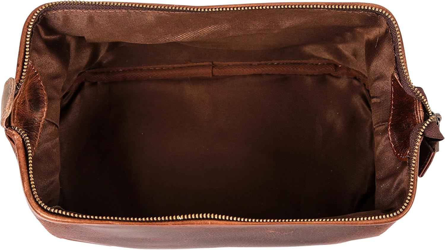 HLC Leather Toiletry Bag for Men Best Gift Premium Genuine Dopp Kit Shaving Kit Organizer Travel Kit Pouch Bag 10 inch Size (Brown)