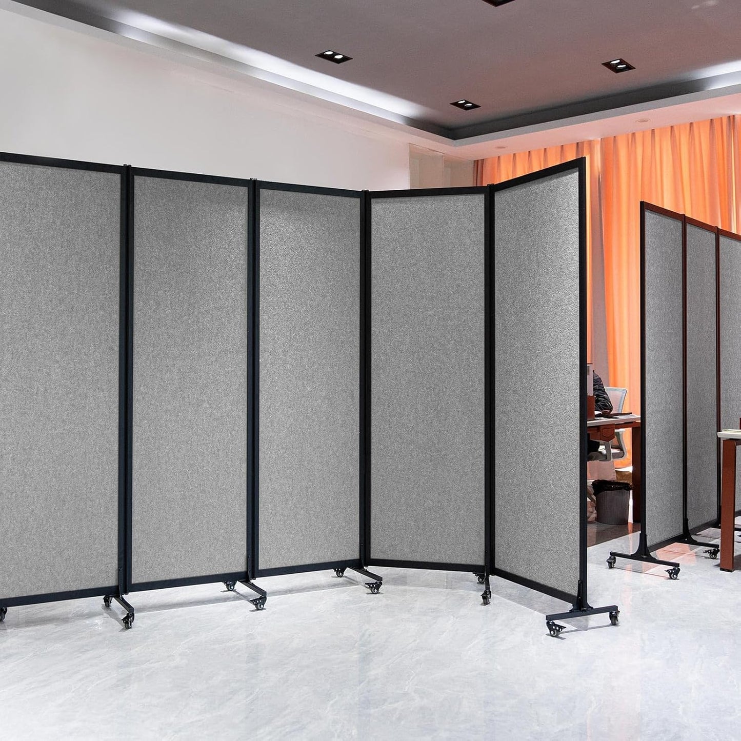 Upgrade Version Room Partition and Divider, Freestanding Rolling Dividers with Wheels,Office Privacy Screen Divider Wall,Classroom Felt Dividers,12'2"L* 6'7"H,6 Panel，Light Grey