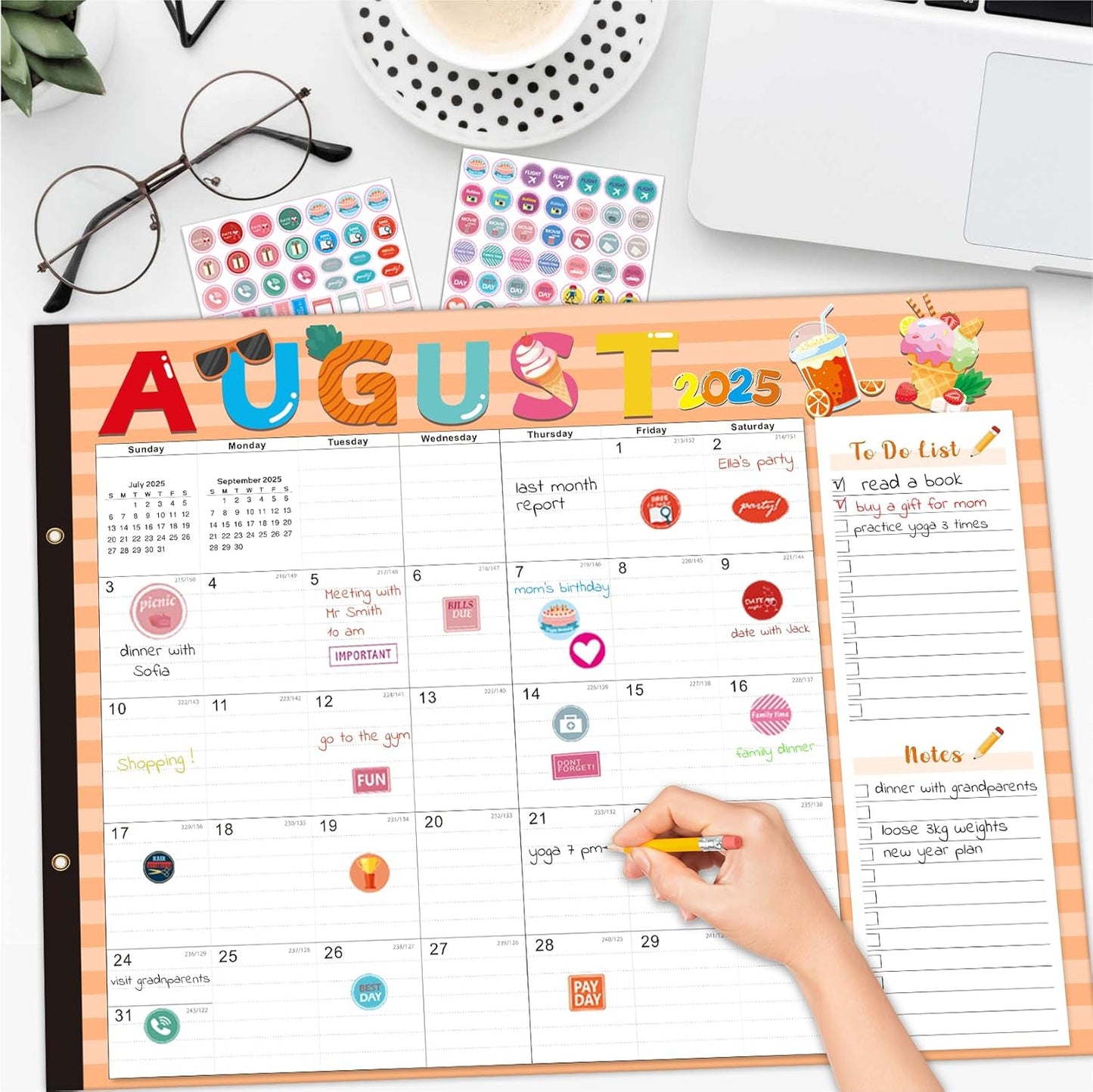 Lateefah Desk Calendar 2025, Large 22'' x 17'' Desk Calendar 2025-2026, 18 Month Desktop Calendars for Home & Office, Use July 2025 to December 2026