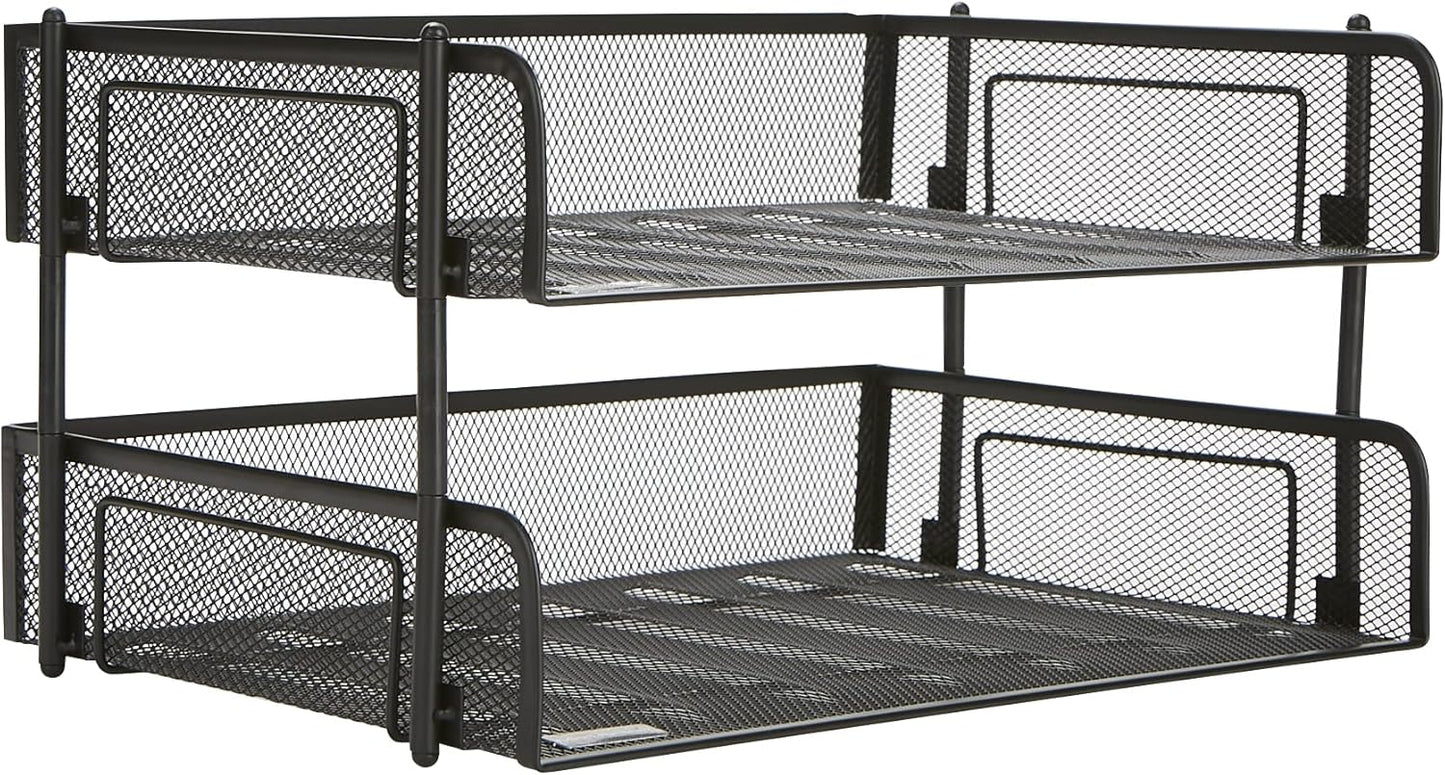 Mind Reader 2-Tier Stackable Paper Tray, Desktop Organizer for Letter-Size Documents, Office File Storage, Metal Mesh, Set of 2, Black