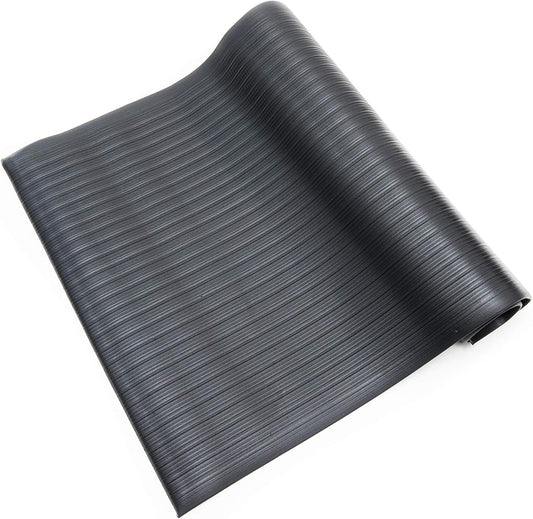 Anti Fatigue Floor Mat (Made in USA), 2 Feet Wide x 3 Feet Long x 3/8 Inches Thick, Ribbed Pattern Top, Black, Bevelled on All Four Sides, RoHS and REACH Compliant