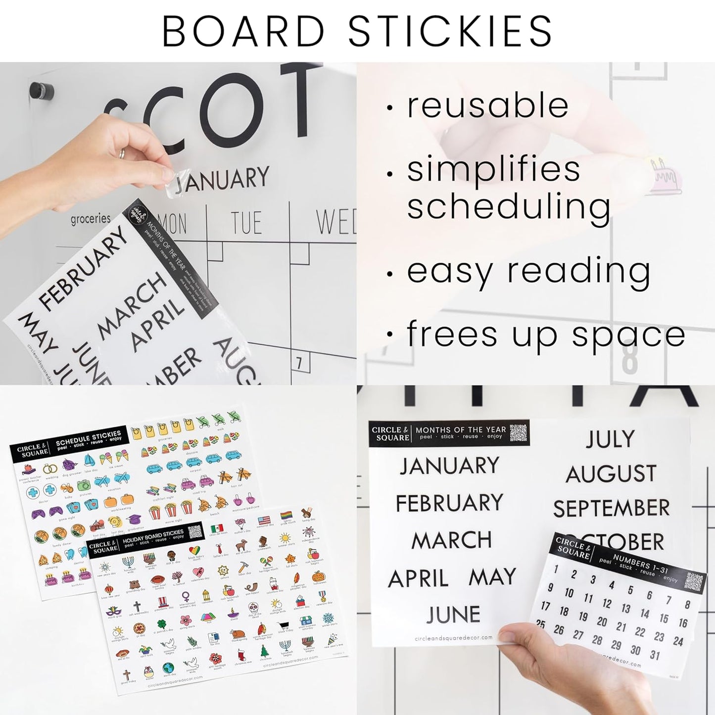 Personalized Clear Acrylic Calendar for Wall, Calendar Whiteboard for Wall, Dry Erase Wall Calendar, Wall Calendar Organizer System for Home (Block, Jade, 31"W x 23"H)