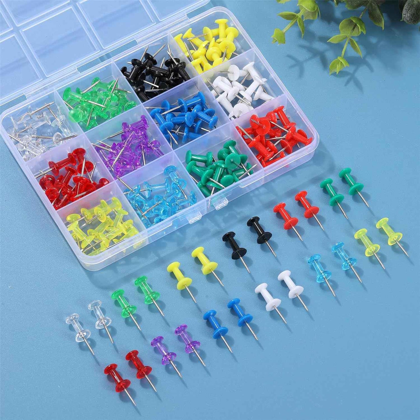 Hudinsun 12 Colors 150 Pcs Push Pins, Standard Thumb Tacks Steel Point and Plastic Head, Push Pins for Bulletin Board, Cork Board and Wall