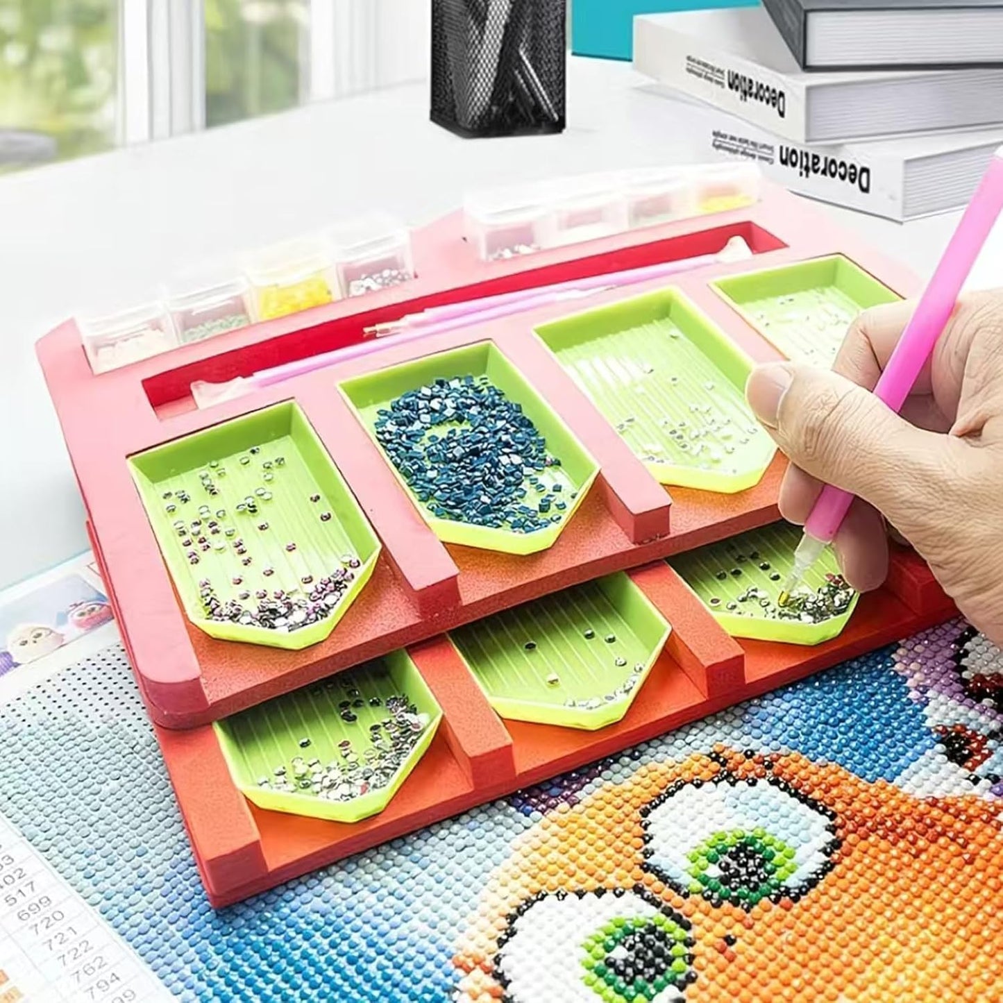 100 Pieces Green Plastic Bead Sorting Trays Diamond Bead Sorting Trays Organizer, Diamond Painting Tool Accessories for DIY Art Craft