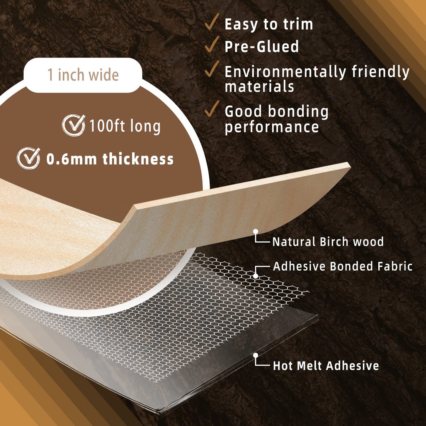 GSCIT Club Birch Edge Banding, 1 inch x 100ft roll of Veneer Edge Banding Preglued Flexible, Real Wood Tape Banding