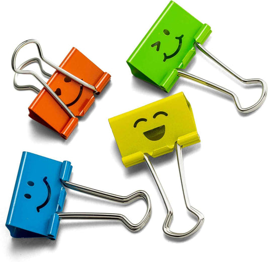 Officemate Smiling Face Binder Clips, Medium, Assorted Colors 36 Pcs, Paper Clamps for Office,Teacher Gifts, School and Home (31095)