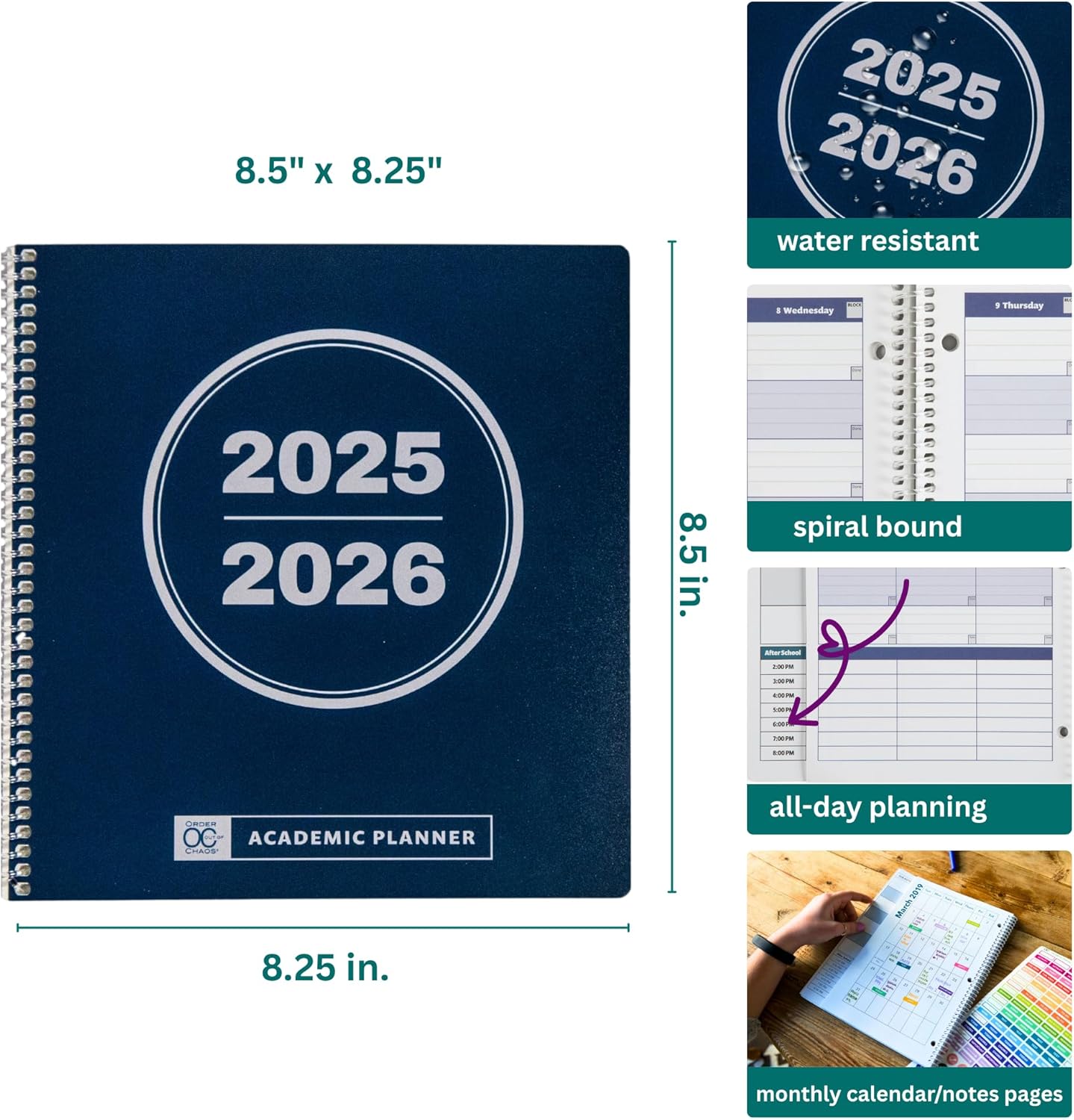 Order Out Of Chaos Academic Planner 2025-2026 Daily Weekly and Monthly Calendar, School Agenda Book, July 2025-June 2026 planner 8.5x8.25 Homework Organizer (Raspberry)