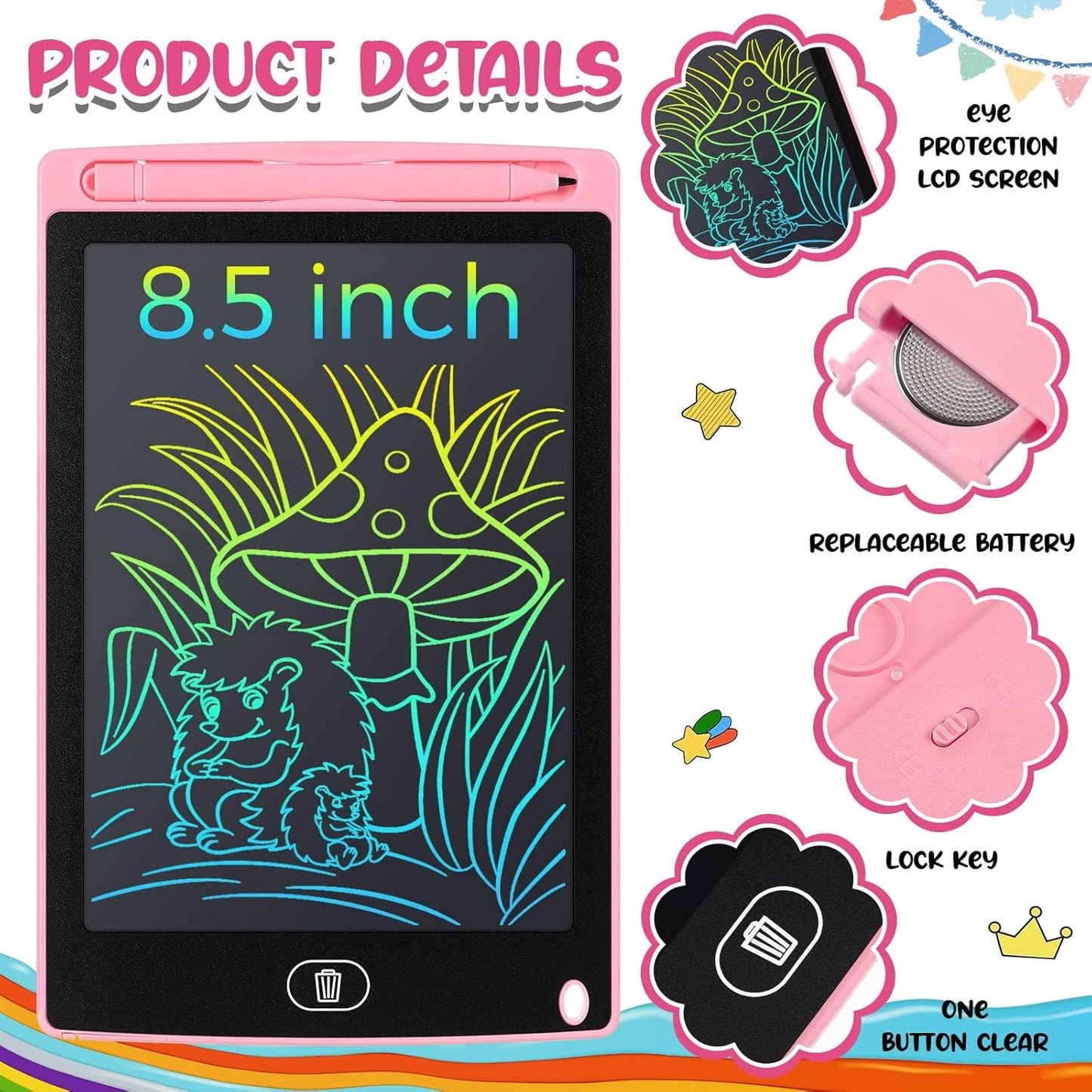 Zhehao 24 Pieces LCD Writing Tablet Doodle Board 8.5 Inch Colorful Reusable Screen Board Pad Reusable Drawing Writing Learning Educational Pad Toys for Girls Boys 8-10 3-10(Classic Round Style)