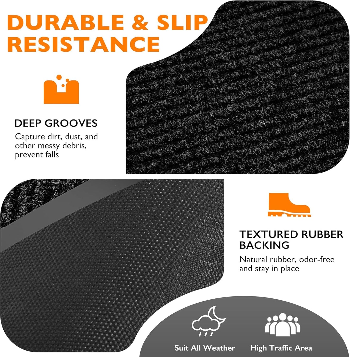 Custom Size Extra Large Front Door Mat, 3FT x 4FT Indoor Outdoor Entrance Commercial Floor Mat, Heavy Duty Dirt Trapper Doormat for Entryway Welcome Mat, Low Profile, Non-Slip, Waterproof