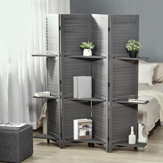 NicBex Room Divider 4 Panel Room Dividers with Storage Shelves Partition Room Dividers and Folding Privacy Screens 5.6 FT Wall Divider for Home, Office, Room Separation,63.75"W x 0.75"D x 67"H, Gray - Lumora Desk