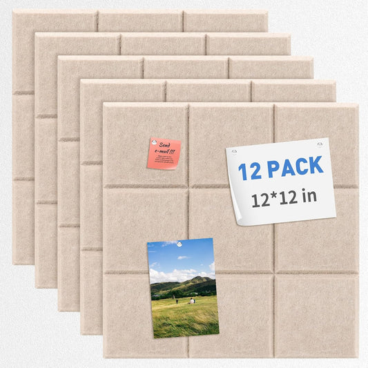 Smarpau Felt Bulletin Boards 48"x36", 12 Pack Large Cork Board for Walls, Pin Board with Removable Adhesive Tabs Pushpins, Cork Wall Tiles for Office Home Classroom - Lumora Desk