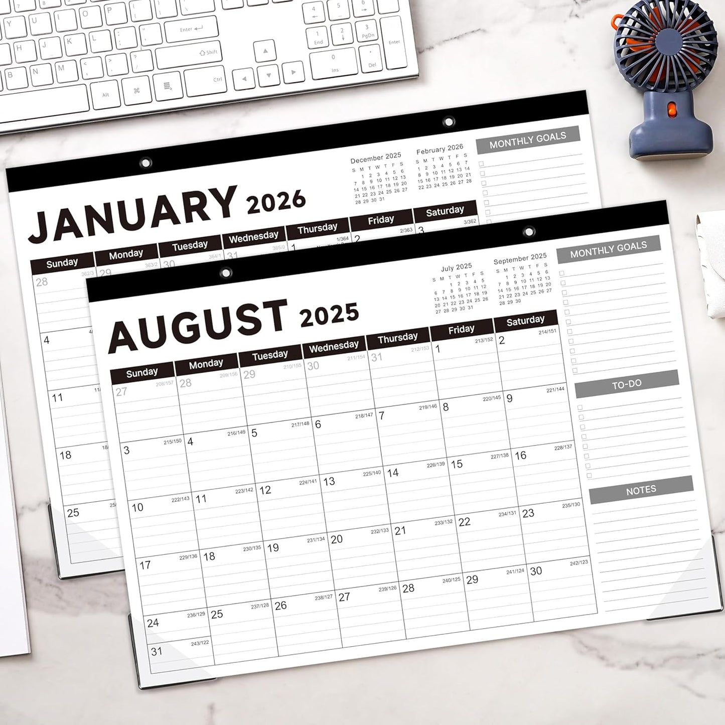 2025-2026 Desk Calendar - Desk Calendar 2025-2026, Jul. 2025 - Dec. 2026, 17"x12" Desktop Calendar with Notes, Corner Protector, Ruled Blocks