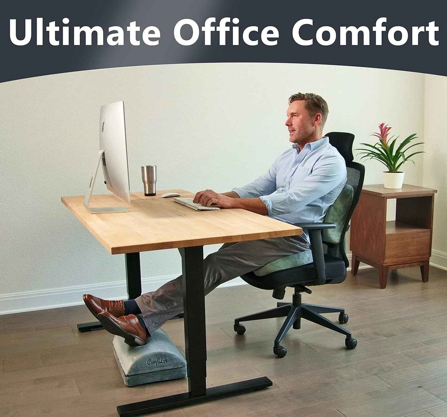 ComfiLife Seat Cushion, Foot Rest & Lumbar Support Bundle – Ultimate Ergonomic Office Chair Comfort – Sciatica & Back Pain Relief (Black)