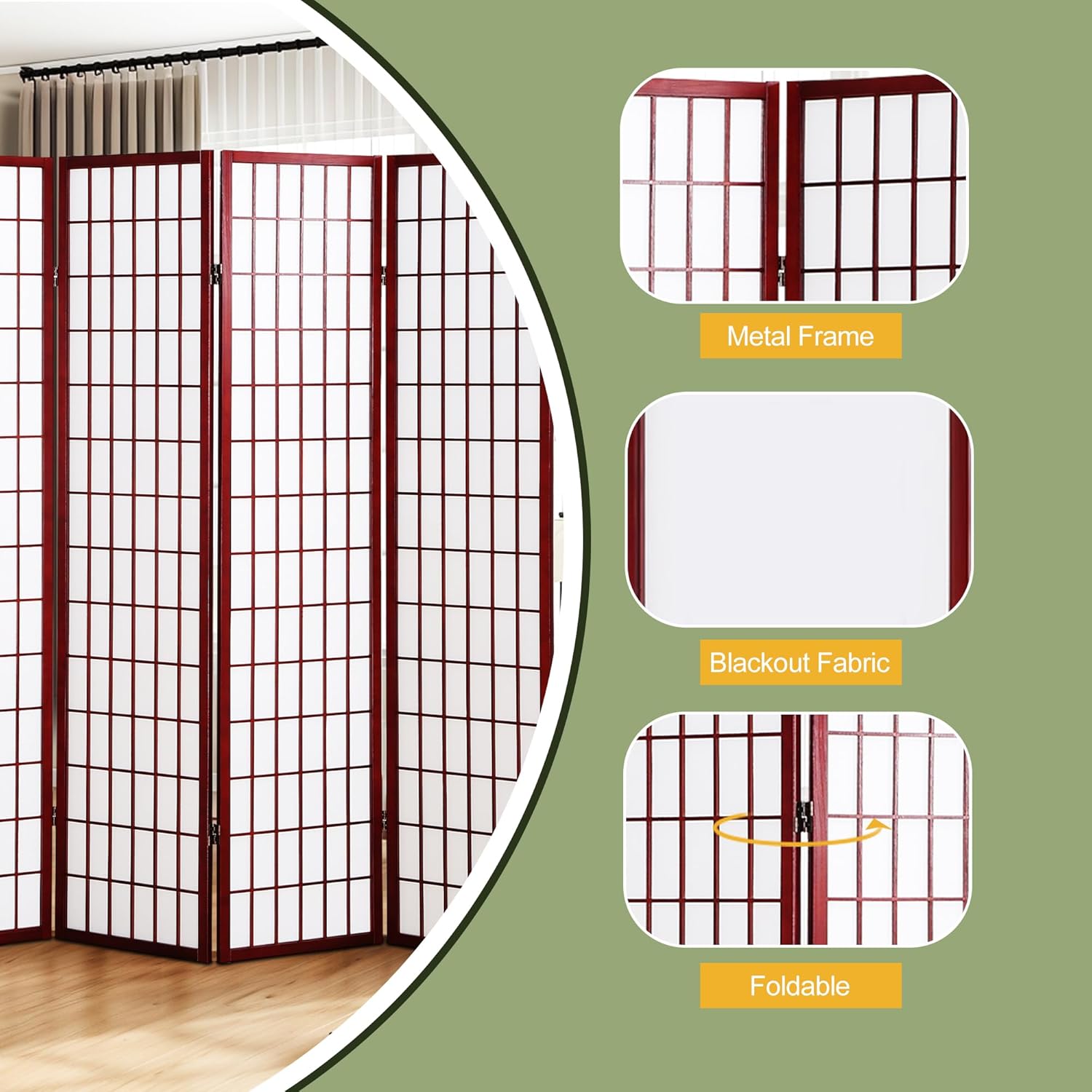 NicBex Room Divider 4 Panel Room Dividers with Oriental Style Partition Room Dividers and Folding Privacy Screens Wall Divider for Home, Office, Room Separation,72" W x 2" D x 72" H, Cherry - Lumora Desk