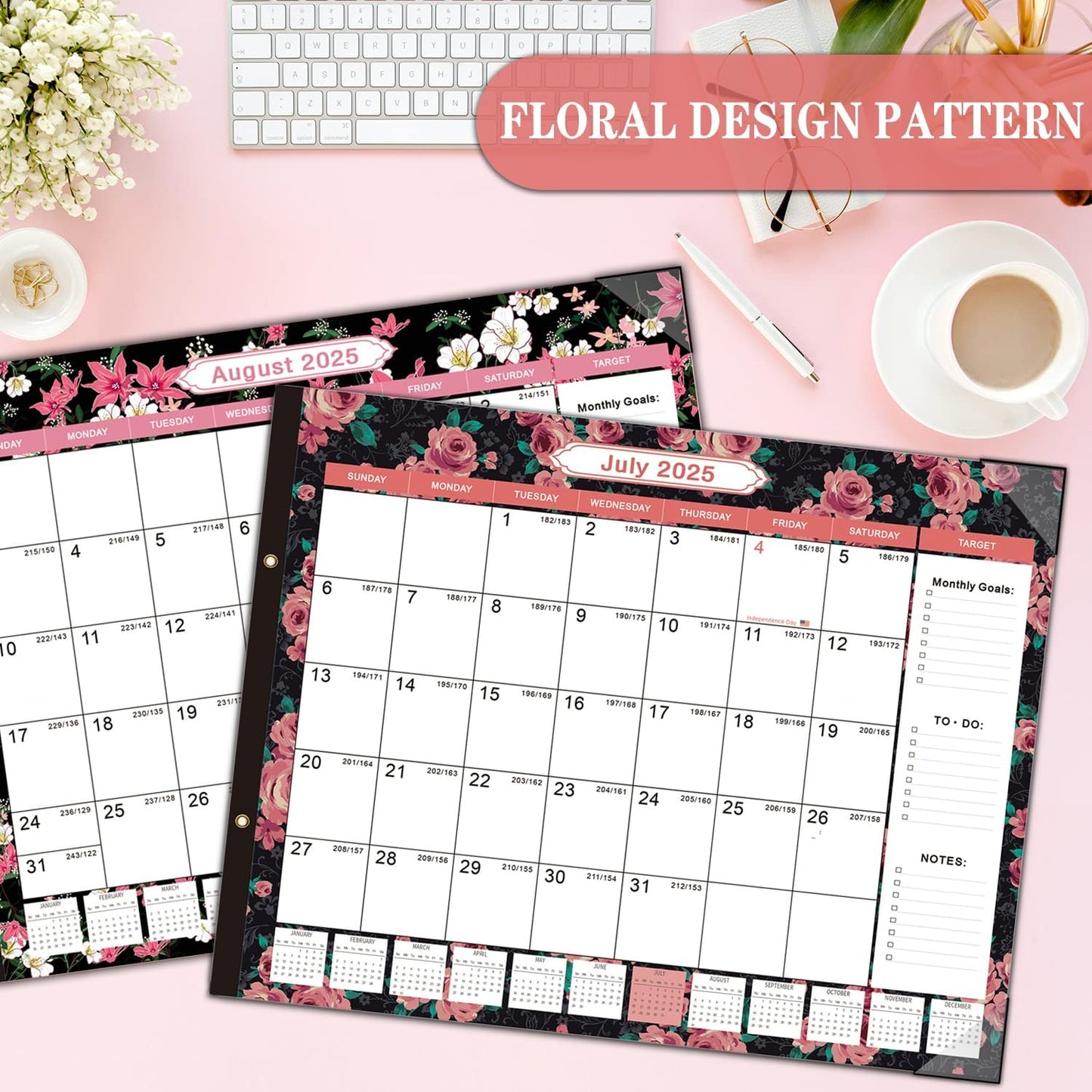 Lateefah Desk Calendar 2025, Large 22'' x 17'' Desk Calendar 2025-2026, 18 Month Desktop Calendars for Home & Office, Use July 2025 to Dece 2026