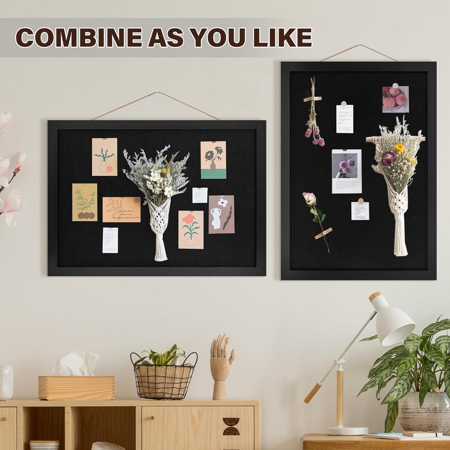 Black Cork Board Bulletin Board 16.7" x 11", Small Linen Corkboards with Frame for Walls, Cute Picture Display Pin Board Vision Board for Room School Office Bedroom 8 Pushpins - Lumora Desk