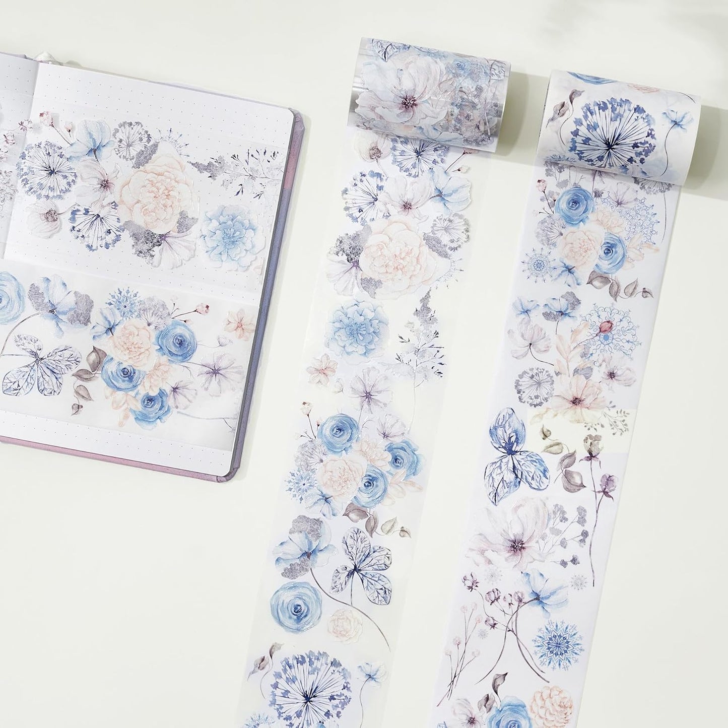 WT Frozen Wide Washi Tape, Single Roll, Original Designs, Pastel Vintage Floral Decorative Tape, Adhesive Paper Tape for Junk Journals, Scrapbooks, Bujo, Planners, DIY Crafts, Gift Supplies