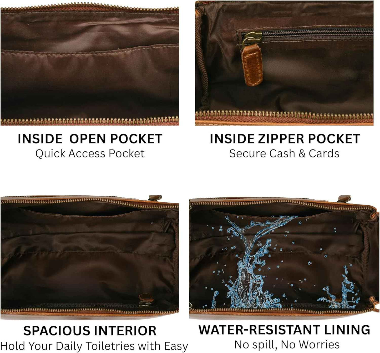 Full Grain Leather Toiletry Kit for Men & Women – Travel Toiletries & Shaving Bag Organizer, Water-Resistant Grooming Case for Bathroom, Makeup & Cosmetic Storage - Cognac Brown