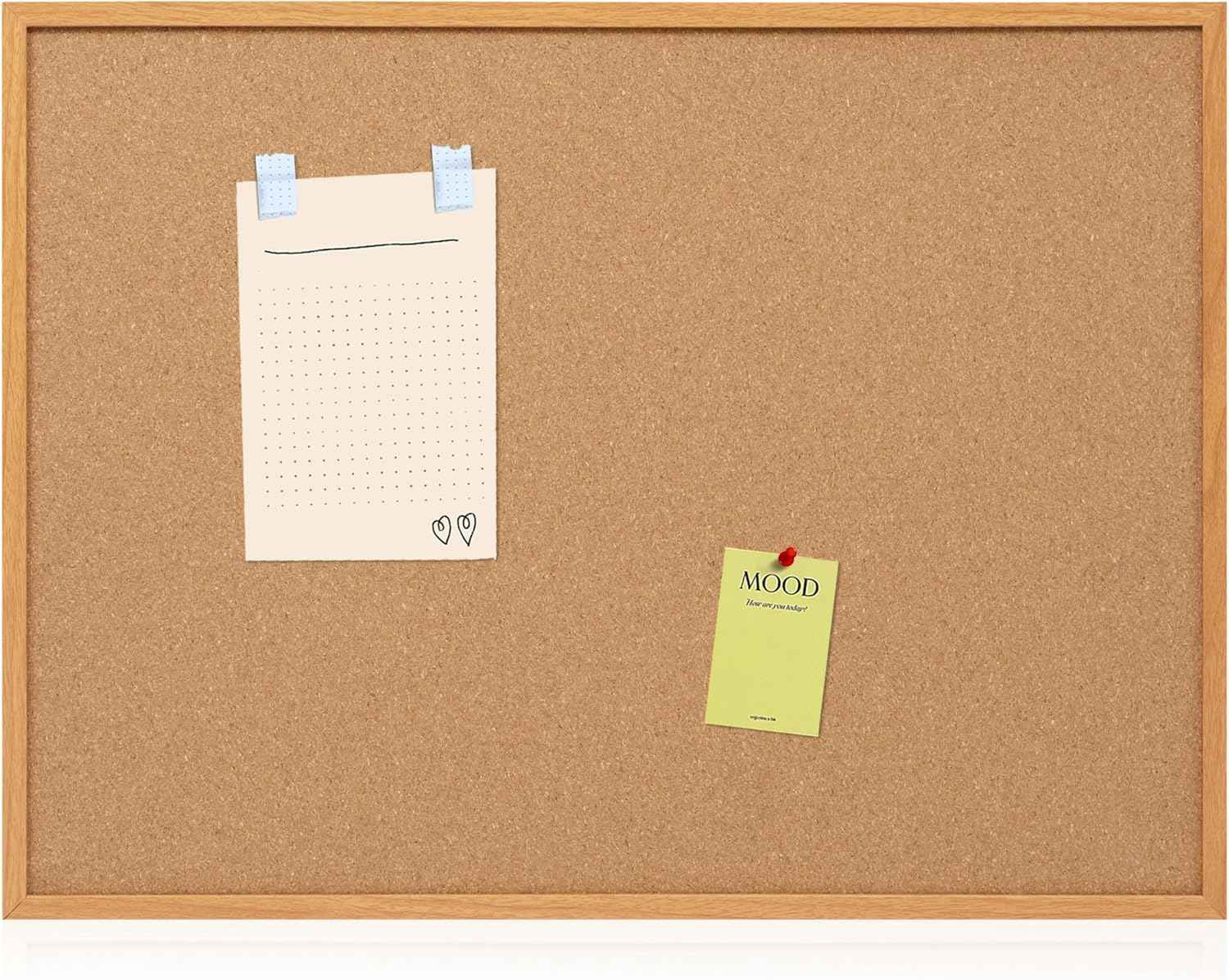 Board2by Cork Board Bulletin Board 30 x 42, Oak Framed 4x3 Corkboard, Office Board for Wall Decor, Large Wall Mounted Notice Pin Board with 15 Push Pins for School, Home & Office