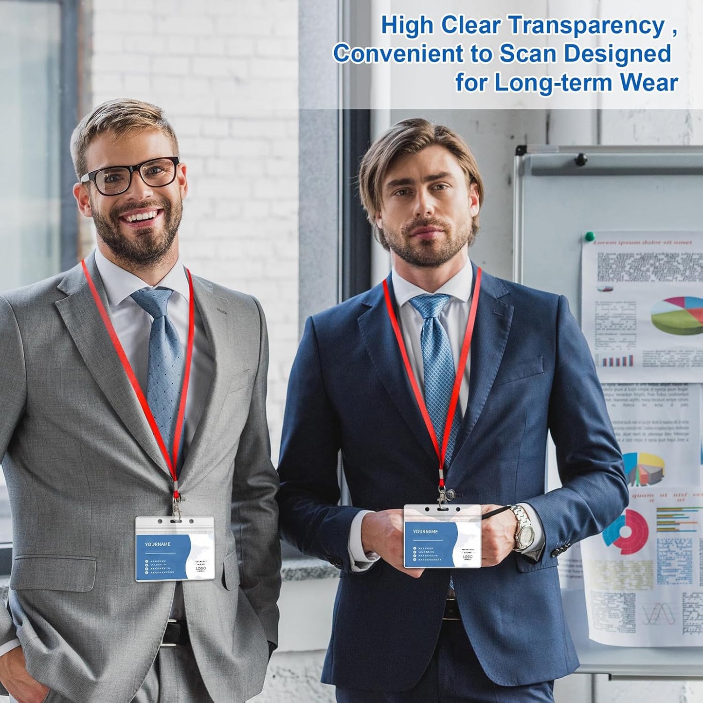 100 Pack Lanyards for ID Badges with Clear Name Tags, Reusable Lanyards Horizontal ID Card Badge Holders Plastic Name Badges for Men Women Kids Business School and Office Supplies (Red)