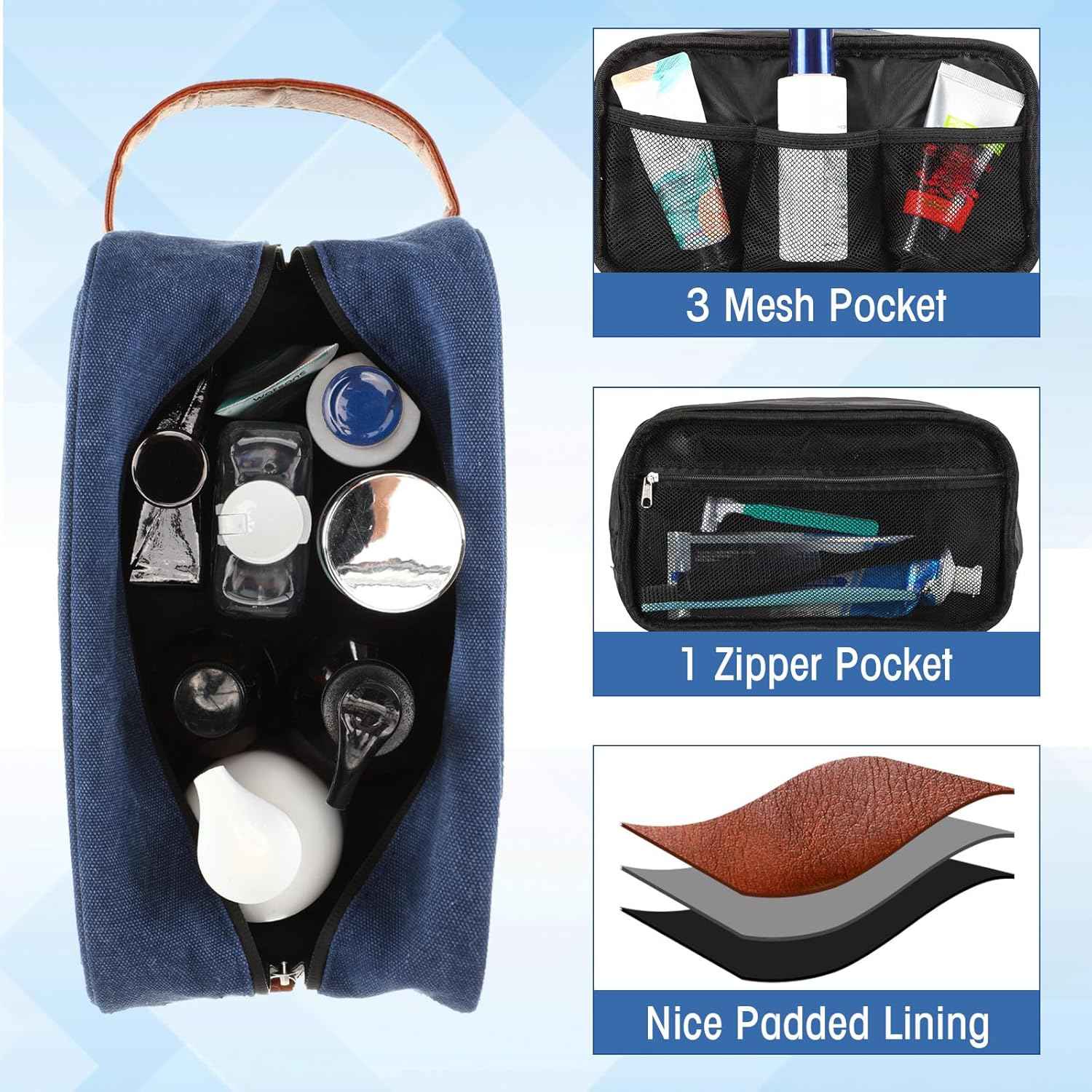 Paterr 6 Pcs Men's Toiletry Bags for Traveling Wedding Groomsmen Gifts Canvas and Leather Bathroom Shaving Bag for Groomsmen Father's Day Wedding Party Favors