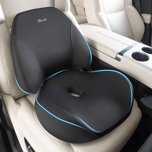 FLORICH Lumbar Support Pillow and Car Seat Cushion, Ergonomic Back Support Pillow and Seat Chair Cushion for Office Chair Memory Foam Lumbar Support and Car Seat Cushion for Car Seat Driver - Black