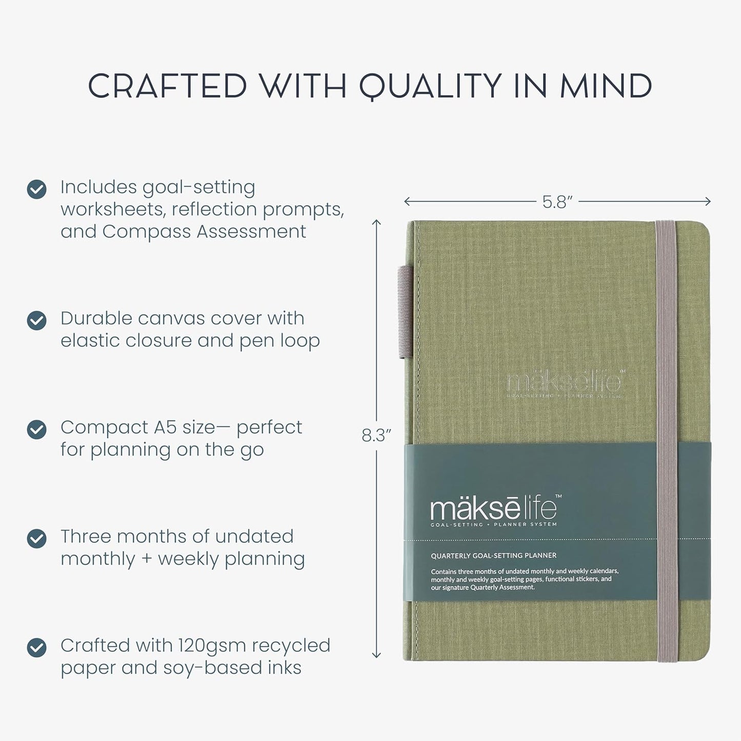 90-Day Quarterly Planner - Entrepreneur Goal Setting & Project Management, Undated 3-Month Productivity Planner for Small Business Owners, Green