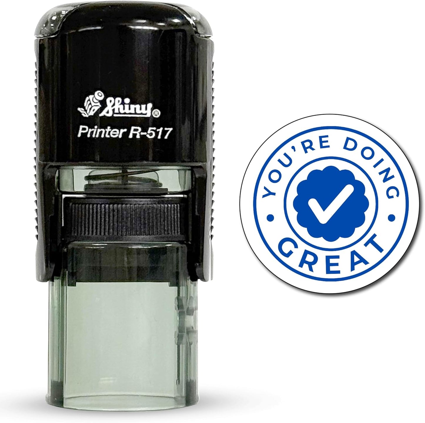 Shiny You're Doing Great Teacher Stamp, Round Self Inking Stamp for Classroom, Blue Ink