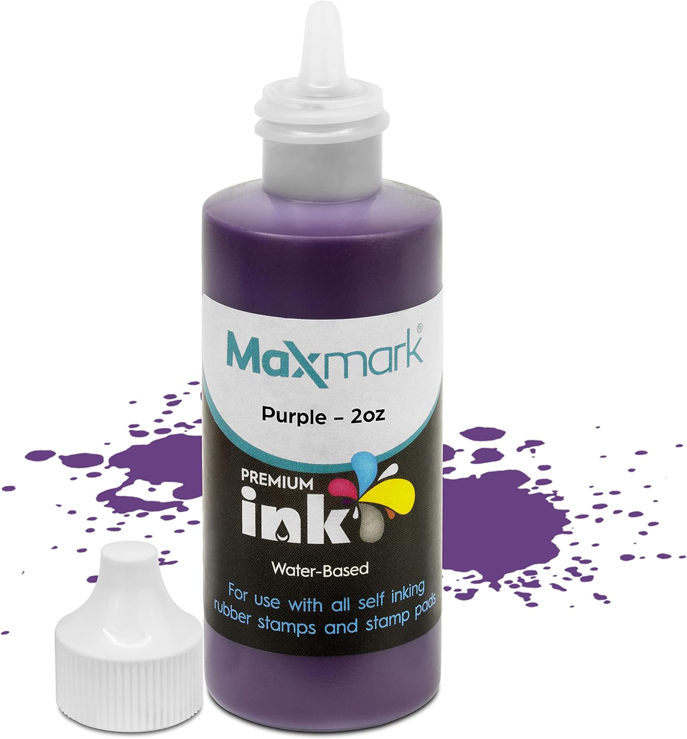 MaxMark Premium Refill Ink for self Inking Stamps and Stamp Pads, Purple Color - 2 oz.