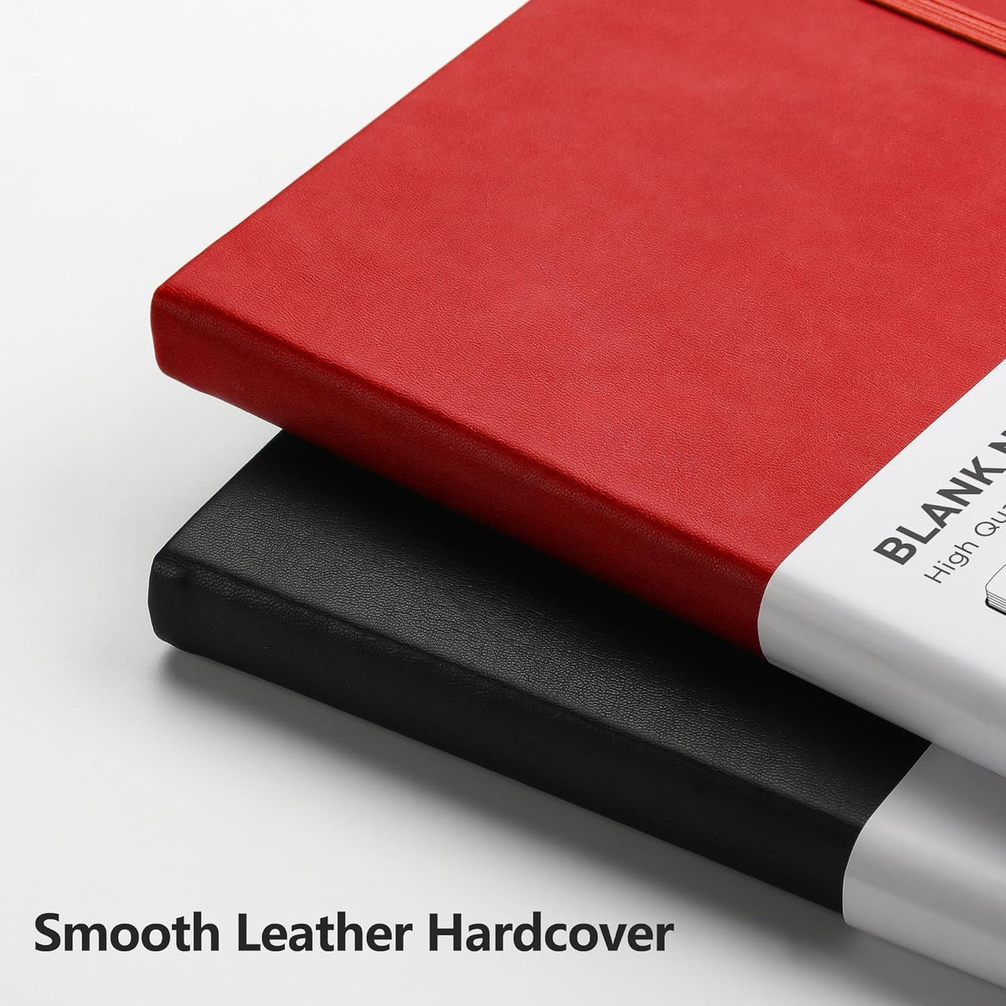RETTACY Blank Journal Notebook, 2-Pack, 192 Pages per Pack, A5 Medium Size (5.7'' x 8.3''), Leather Hardcover, 100 GSM Thick Paper, for Sketching, Drawing, Painting (Black & Red)