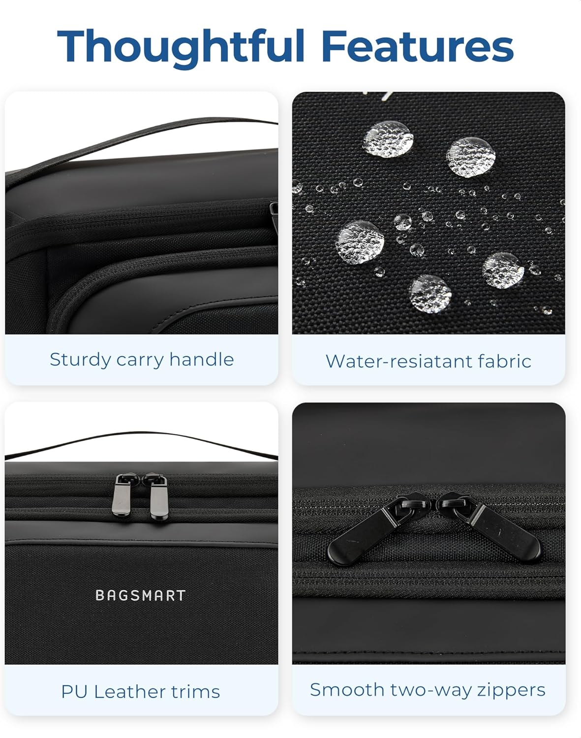 BAGSMART Toiletry Bag for Men, Wide Opening Travel Bag for Toiletries, Dopp Kit Water Resistant Shaving Hygiene Bag for Bathroom Shower, Toiletries Accessories,Travel Essentials-Gray