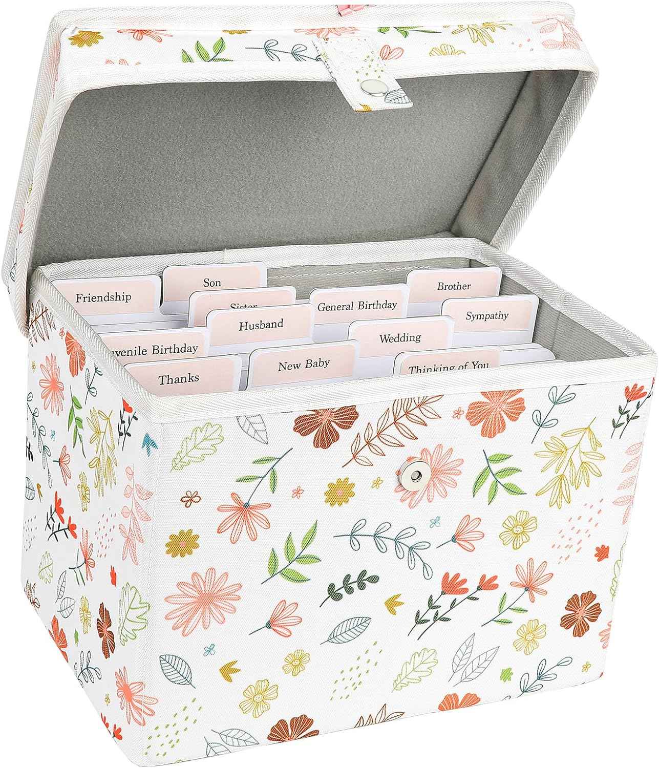 Sturdy Fabric Greeting Card Organizer Storage Box with 12 Removable Dividers - Store 140+ Cards, Oxford Cloth Card Holder for Photos, Crafts, Envelopes, Scrapbooking, Paper, Stickers Holder