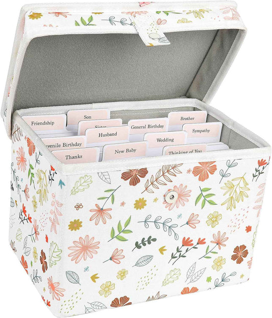 Sturdy Fabric Greeting Card Organizer Storage Box with 12 Removable Dividers - Store 140+ Cards, Oxford Cloth Card Holder for Photos, Crafts, Envelopes, Scrapbooking, Paper, Stickers Holder
