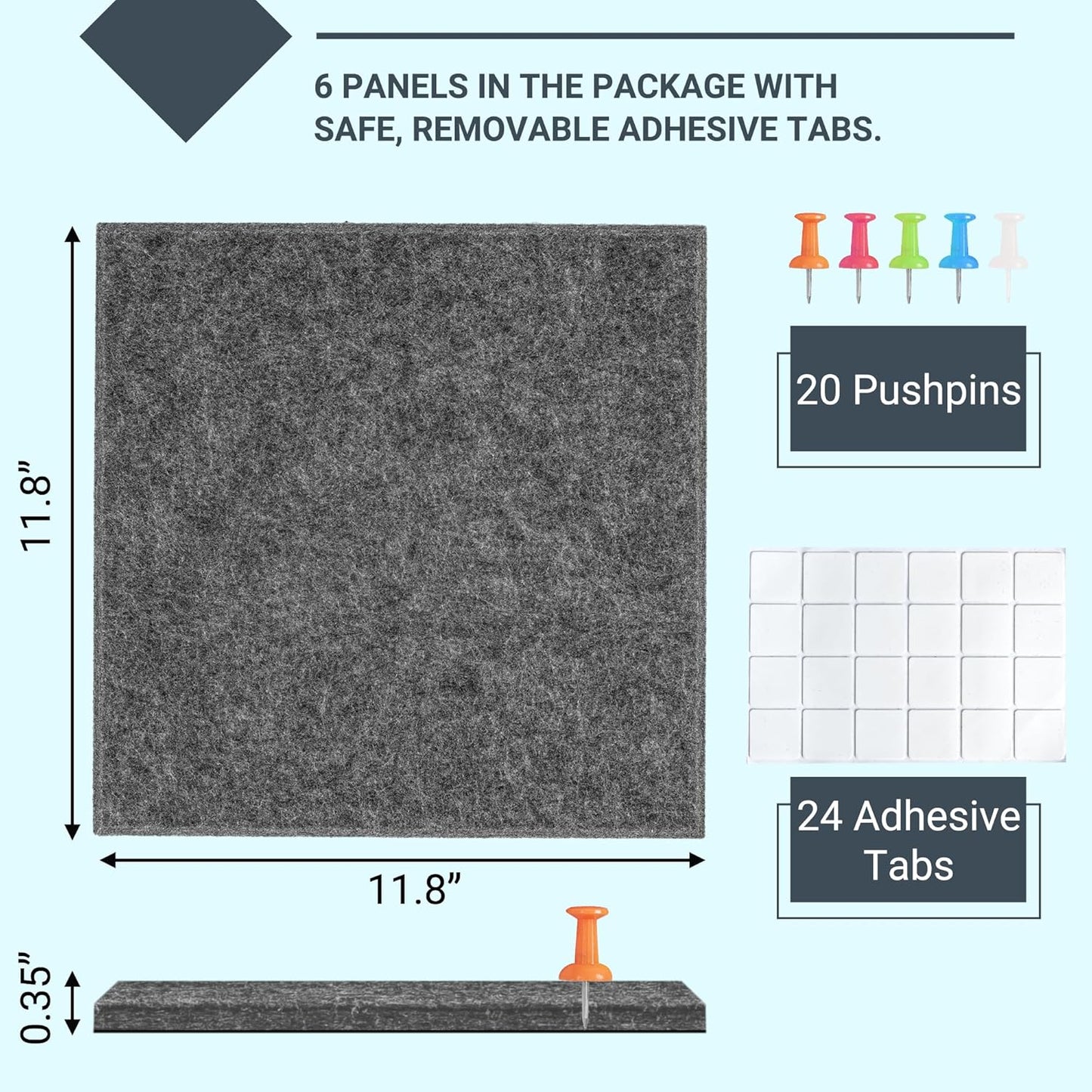 AKTOP Cork Board Bulletin Board 24"x36", 6 Pack Removable Felt Cork Board Tiles for Wall, Large Corkboard Notice Pin Board for Office, School & Home,24 Safe Adhesive Tabs, 20 Push Pins, Dark Grey - Lumora Desk