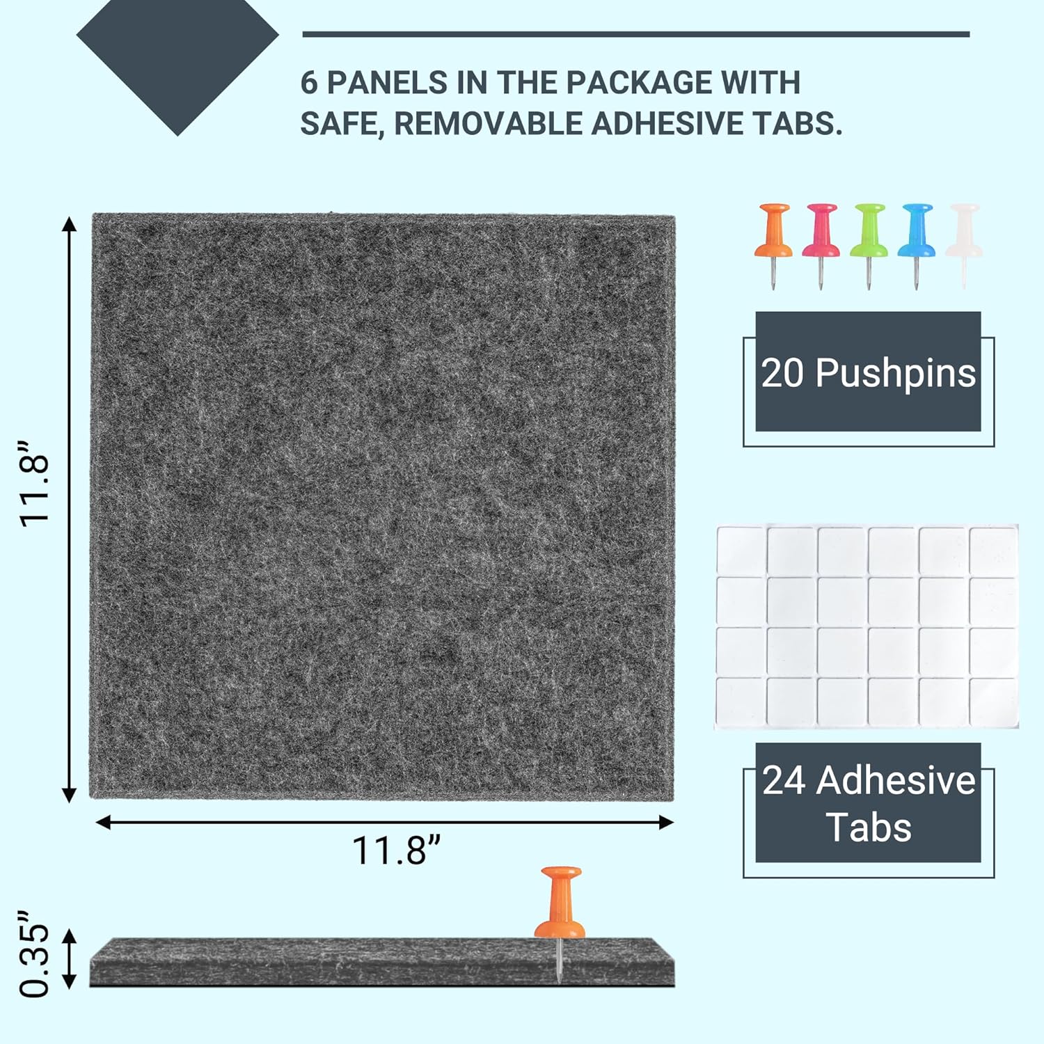 AKTOP Cork Board Bulletin Board 24"x36", 6 Pack Removable Felt Cork Board Tiles for Wall, Large Corkboard Notice Pin Board for Office, School & Home,24 Safe Adhesive Tabs, 20 Push Pins, Dark Grey - Lumora Desk
