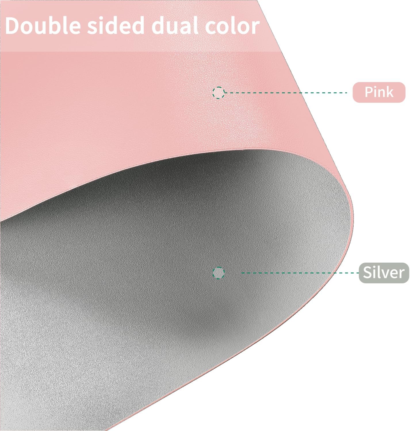 Leather Desk Mat,1.8mm Thick,16x60 Inch Desk Cover,Desk Protector Mat,Dresser Cover Top,XL Desk Mat,Table Top Protector,Dresser Protector Top(Pink+Silvery,16x60)