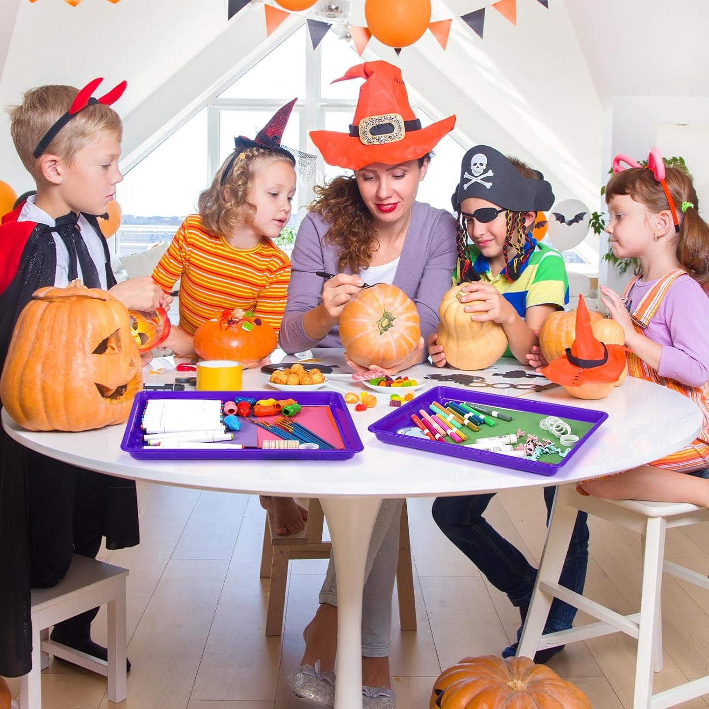 Maitys 15 Pcs Flat Plastic Trays 16.1 x 11.8'' Sensory Storage Paper Tray Stackable Classroom Bins for Office Home Organizer Crafts Supplies(Purple)