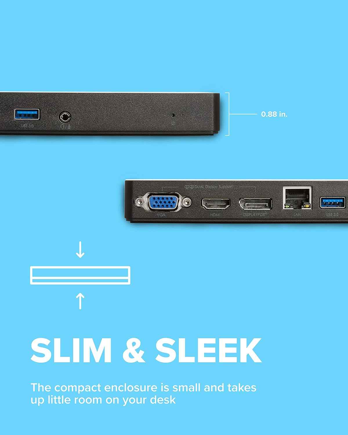 VisionTek VT1000 Universal Dual Full HD USB 3.0 Laptop Monitor Docking Station, Displaylink, HDMI, DisplayPort, VGA, RJ45 Ethernet, for MacBook & Windows (901147) (Renewed)