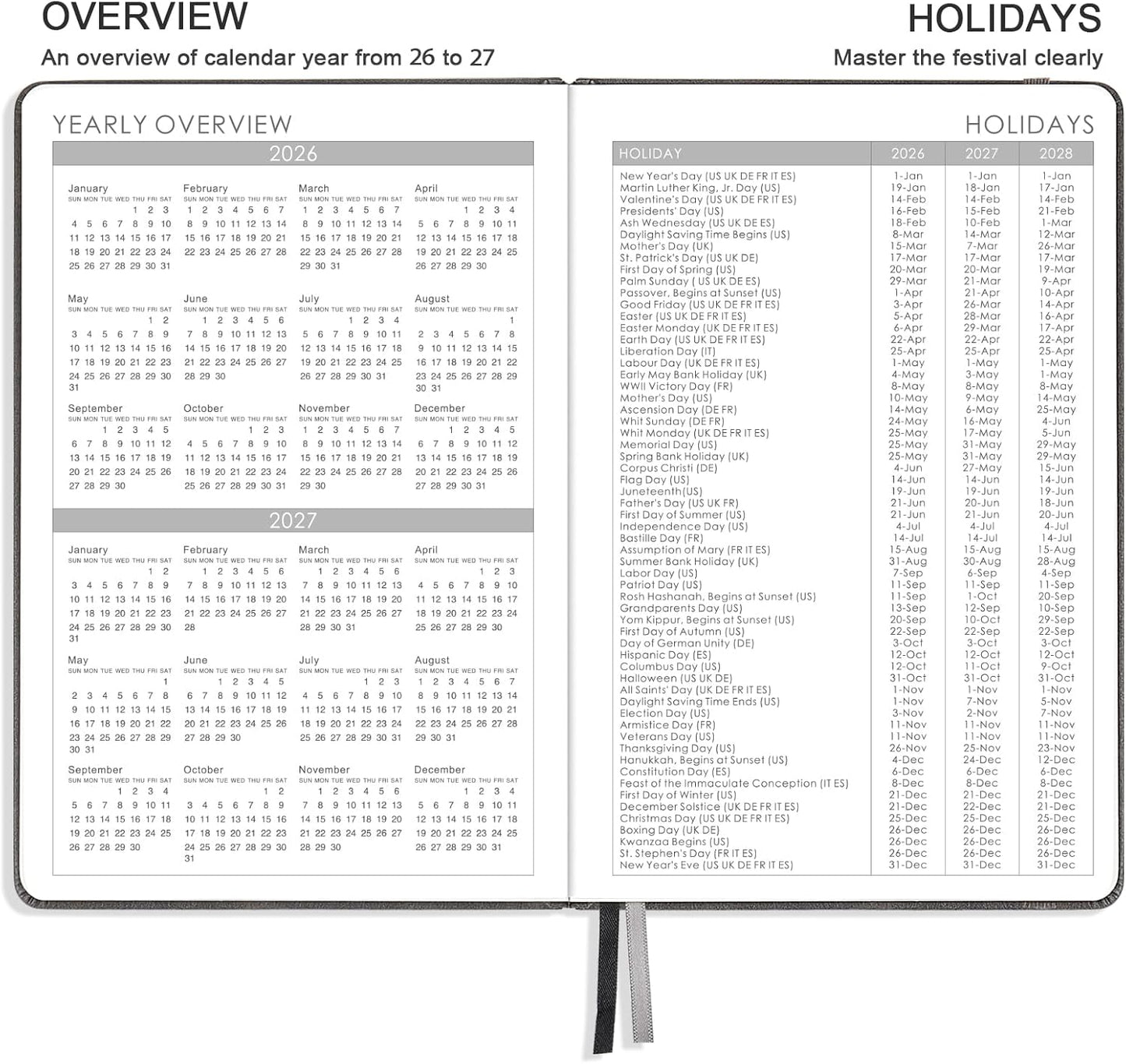 Planner 2026-2027 - 2026-2027 Planner Weekly and Monthly, Jul. 2026 - Jun. 2027, 5.75" x 8.25", Leather Planners with Thick Paper, Hardcover, Pen Loop, Back Pocket with Notes Pages - Grey