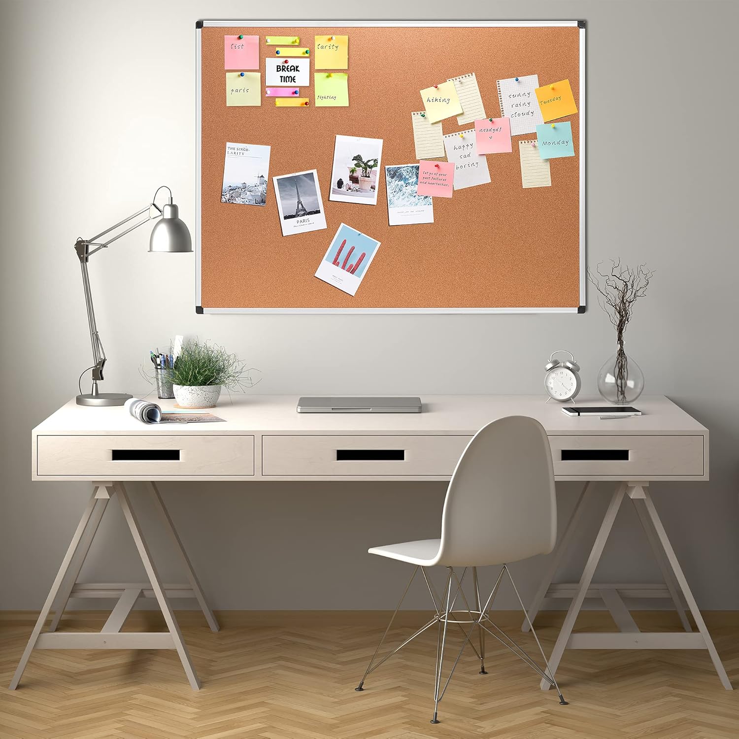 Amazon Basics Rectangular Bulletin Board, Cork Board for Wall, Vision Board for Classroom and Office, Aluminum Frame, 35" x 47", Brown - Lumora Desk