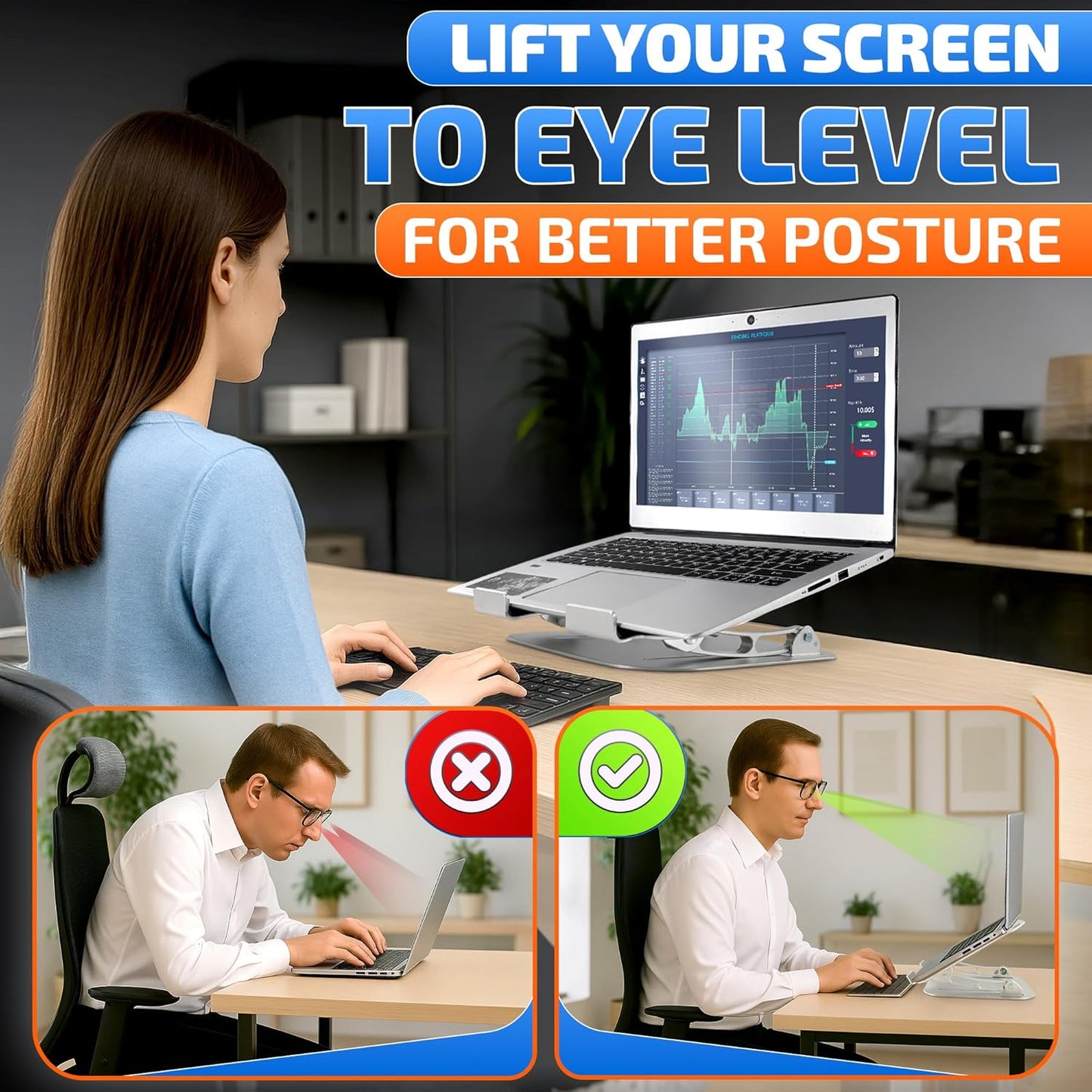 Laptop Stands Height & Angle Adjustable Computer Stand for Laptop -Portable Computer Holder for Desk with Ventilation Slots for Enhanced Airflow - Adjustable Laptop Stands for Desk with Silicone Pads