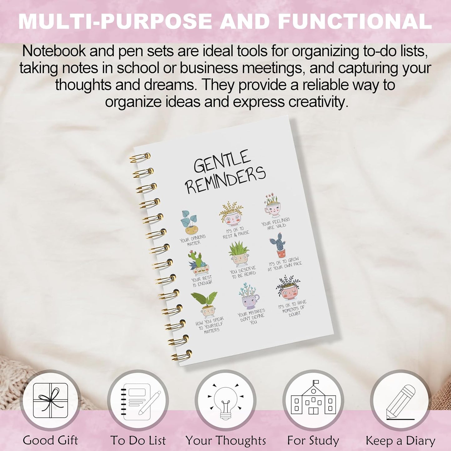 WFSM Daily Affirmations Notebook - Inspirational Journal, Mental Health Notebook, Positive Gifts Hardcover Spiral Notebook, Inspiring Quotes Journal for Women, 5.5x8.3 Inches