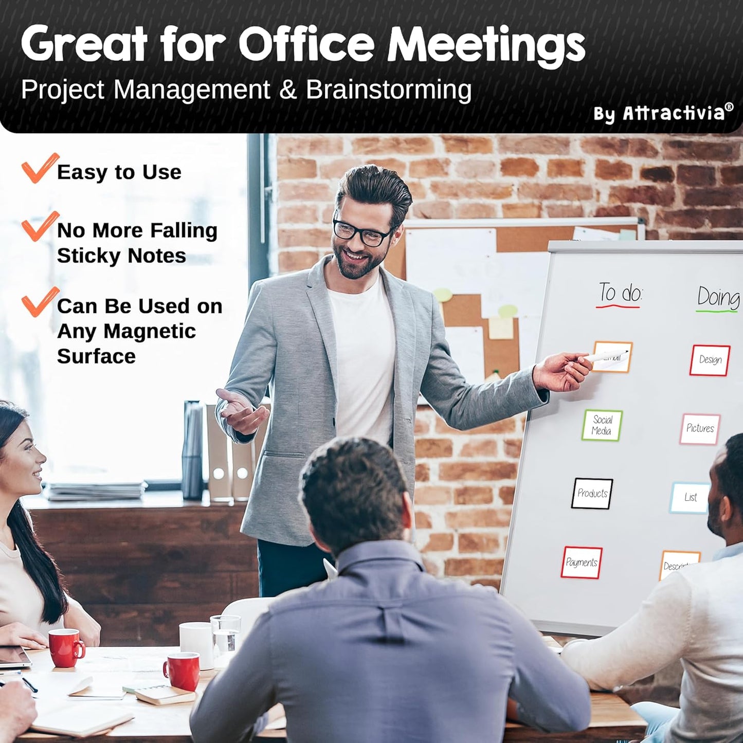 Dry Erase Magnetic Labels 2.8 x 1.8 in, Color Borders, Small Dry Erase Magnets, 40-Pack, White Erasable Write-On All-Purpose Labels, for Office, Education, Home, Whiteboard