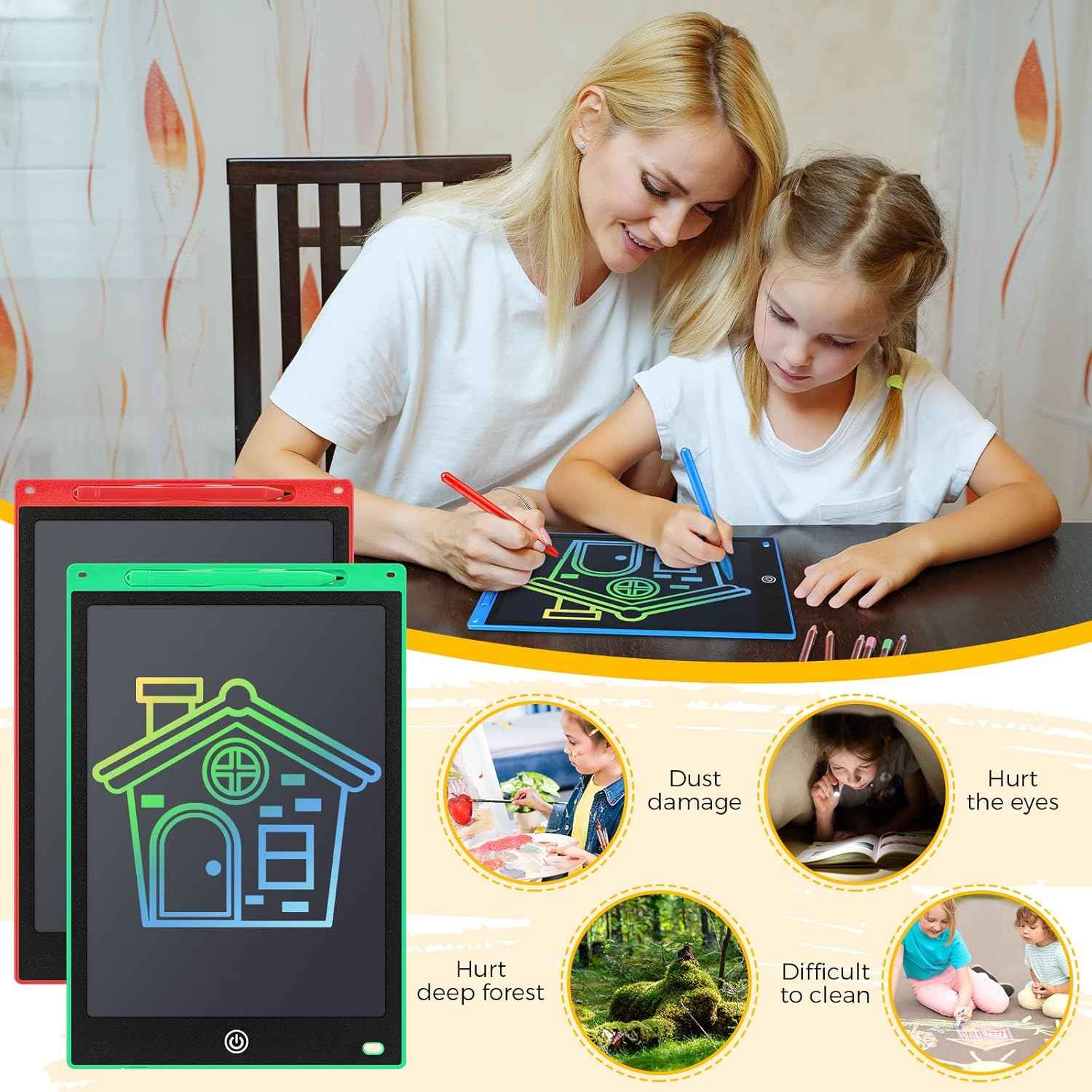 Epakh 4 Pcs 12 Inch LCD Writing Tablet Doodle Board for Kids Digital Erasable Drawing Pad with Colorful Screen Educational Christmas Gift for 3-10 Years Old Girls Boys(Colorful)